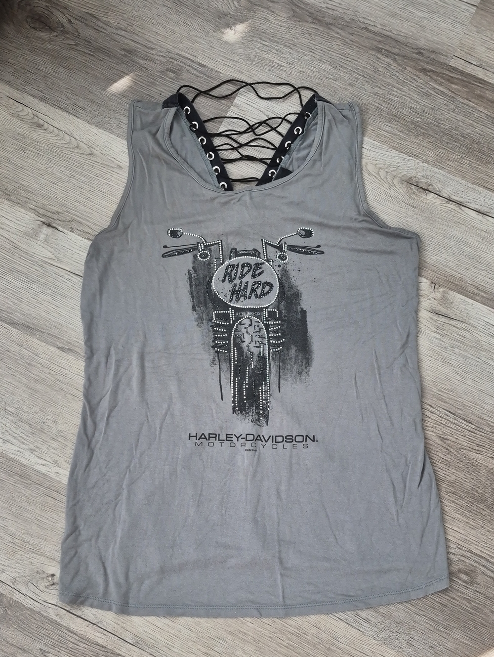 Harley-Davidson Gray Lace-Back 'Ride Hard' Tank Size XL
